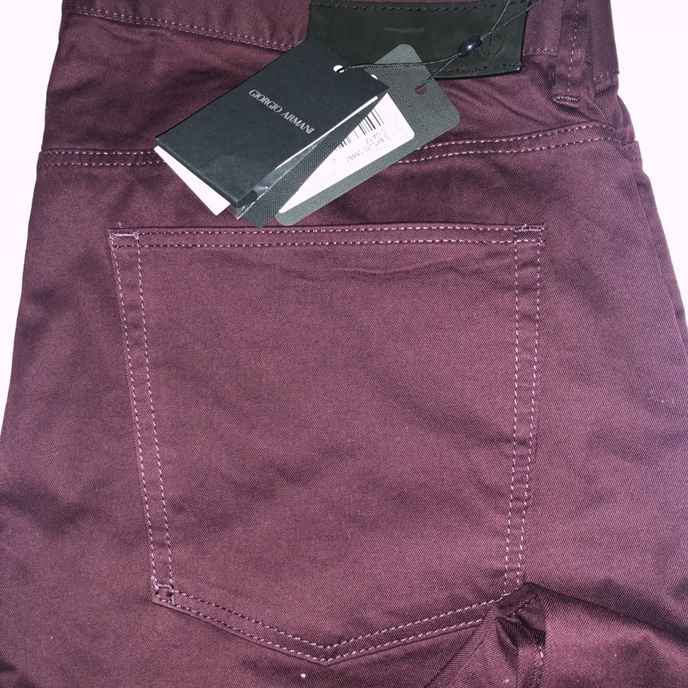 New Men’s Giorgio Armani cotton stretch dark red/maroon 5 pocket jeans  38 x 32